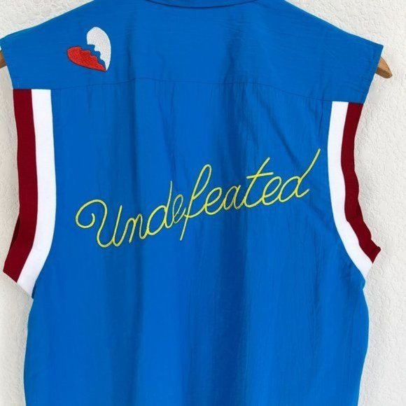 UO Wayne Embroidered Undefeated Broken Heart VarsitySleeveless Button Down Shirt - Picture 2 of 12